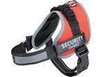 Zoopfari Security dog harness in orange with reflective strips.