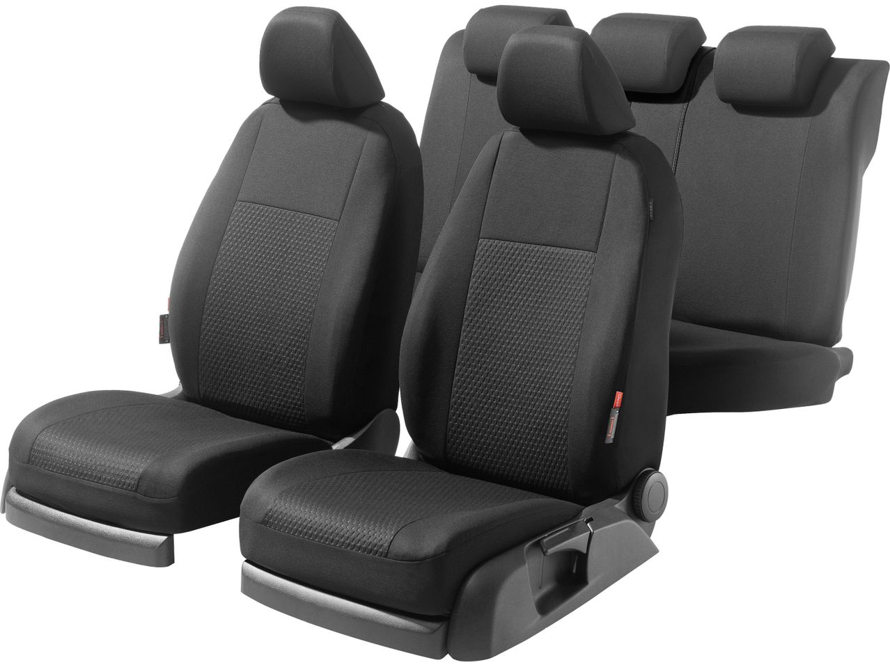 Set of black car seat covers with textured inserts