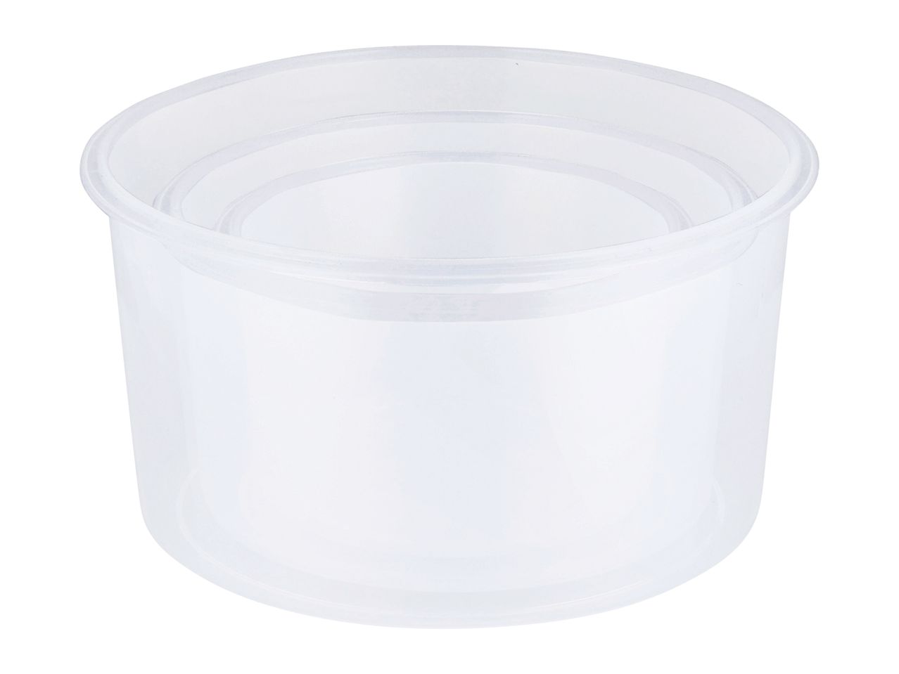 A clear plastic container, possibly a lid or part of a food storage system.