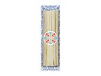 A package of white cheese sticks with a blue and white patterned background and a colorful floral label.