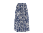 Saia midi Esmara feminina com padrão ikat azul e branco.