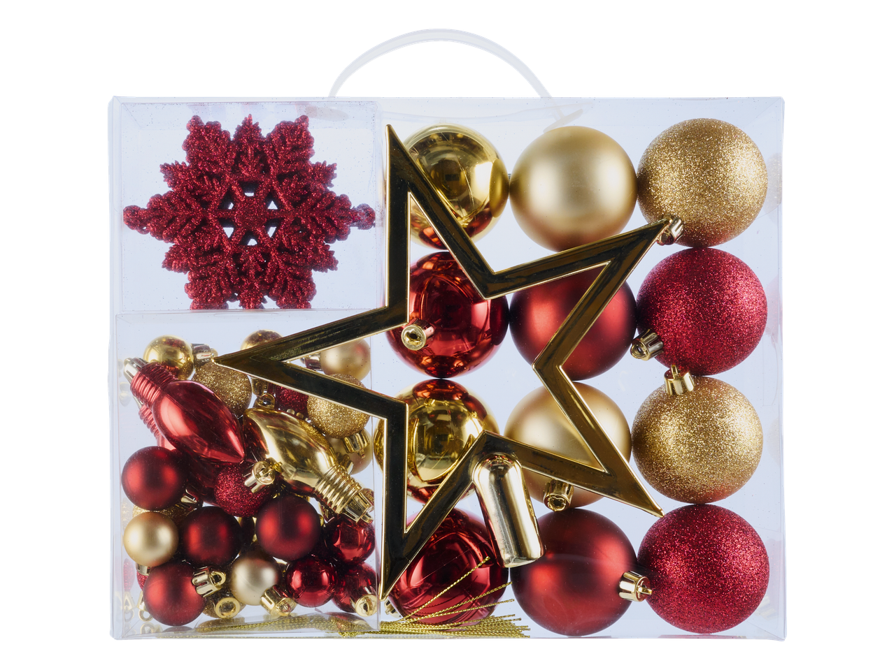 LIVARNO home Decorações de Natal em vermelho e dourado, com estrela e floco de neve.