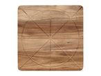 Rectangular wooden cutting board with rounded corners and a circular groove pattern.