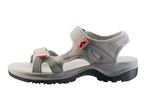 Grey and pink outdoor sandal with adjustable straps and a sturdy sole.