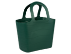A dark green plastic tote bag with handles.