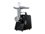 A black SilverCrest electric mincer with a silver grinding head and a white food pusher.