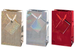Conjunto de 3 sacos de presente crelando® em dourado, prateado e vermelho.