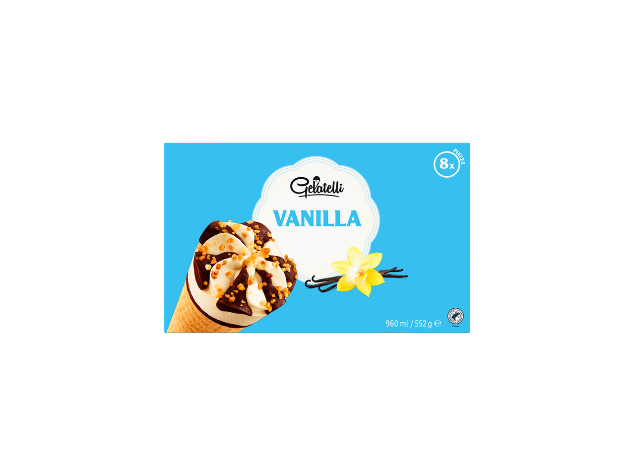 8 db Gelatelli vanília fagylaltkúp csokoládéval és dióval.