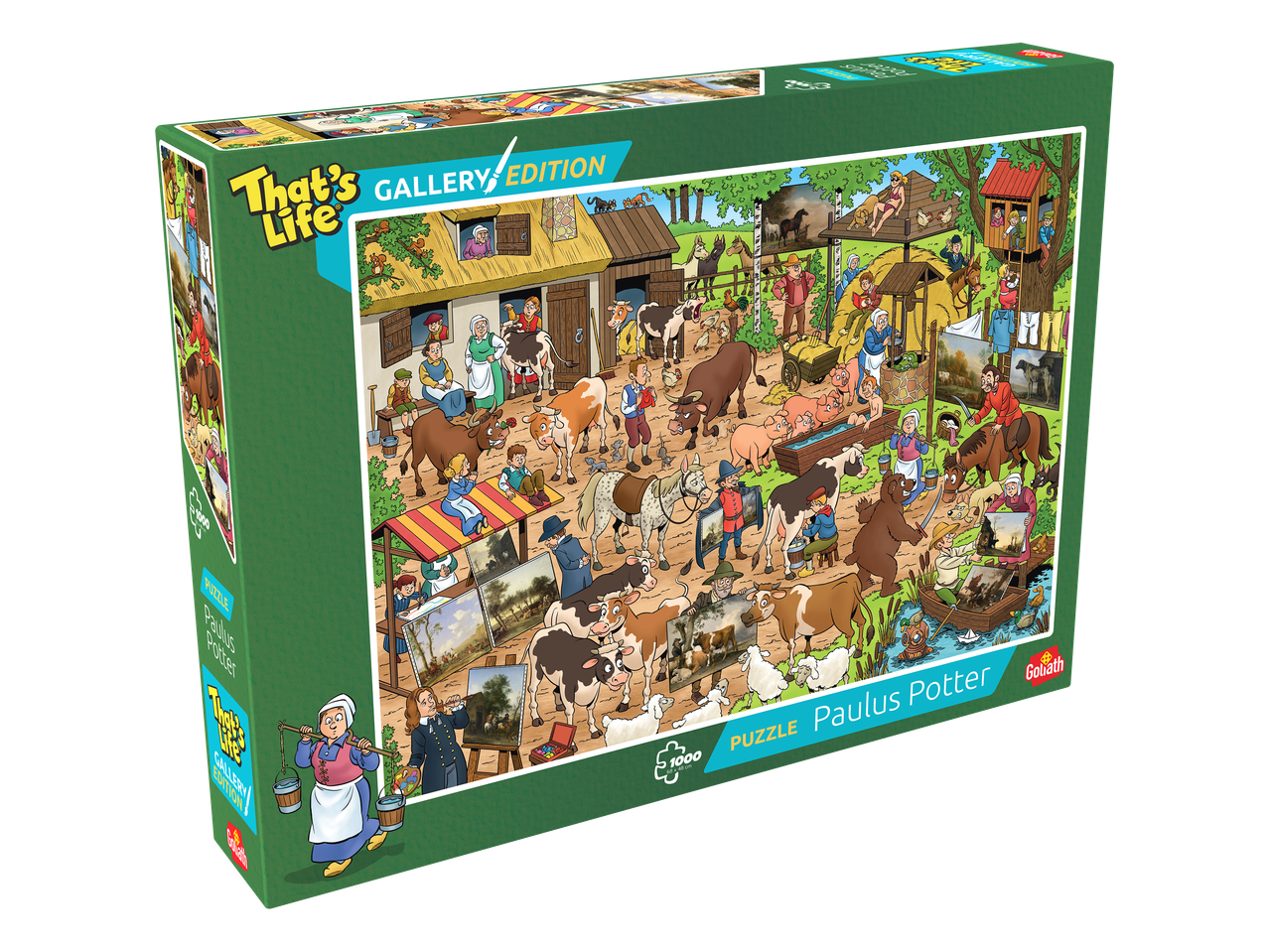 Kleurrijke legpuzzel van 1000 stukjes met een humoristische boerderijscène.