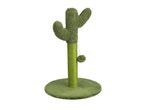 Green cactus-shaped cat scratching post with a dangling pom-pom toy.