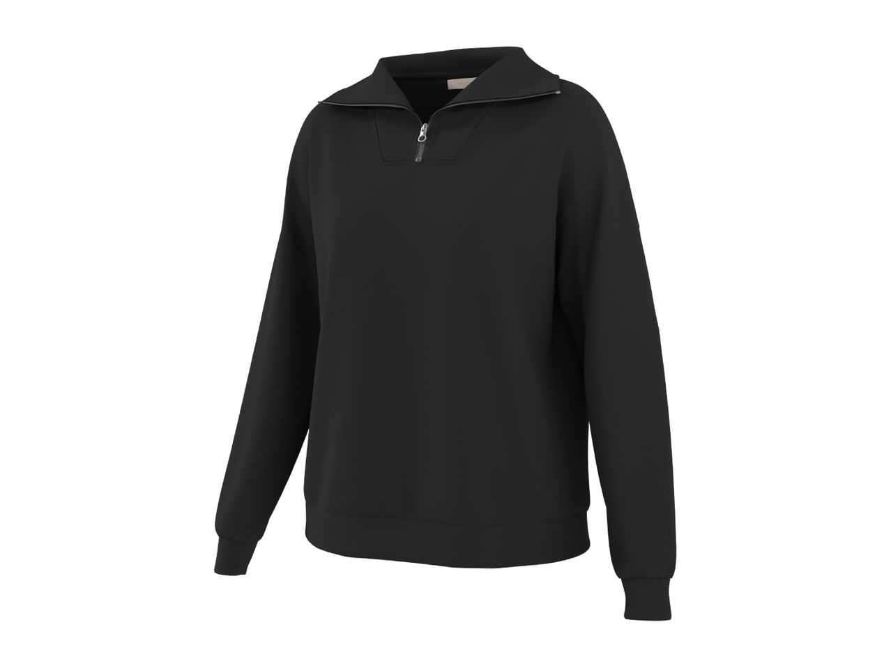 Black quarter-zip sweatshirt with a collar and long sleeves.