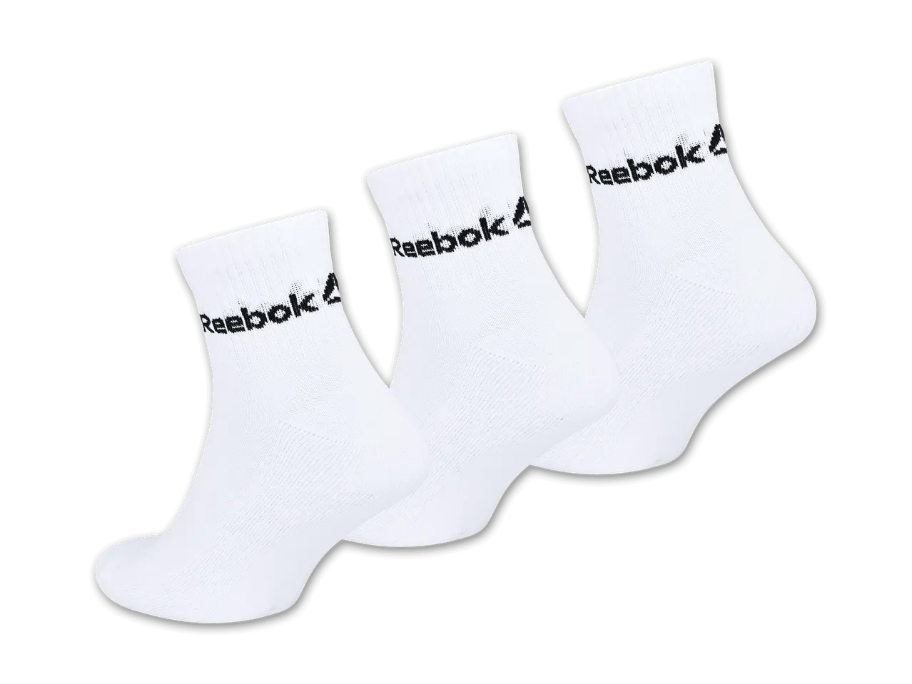 Drei Paar weiße Reebok Socken mit schwarzem Logo