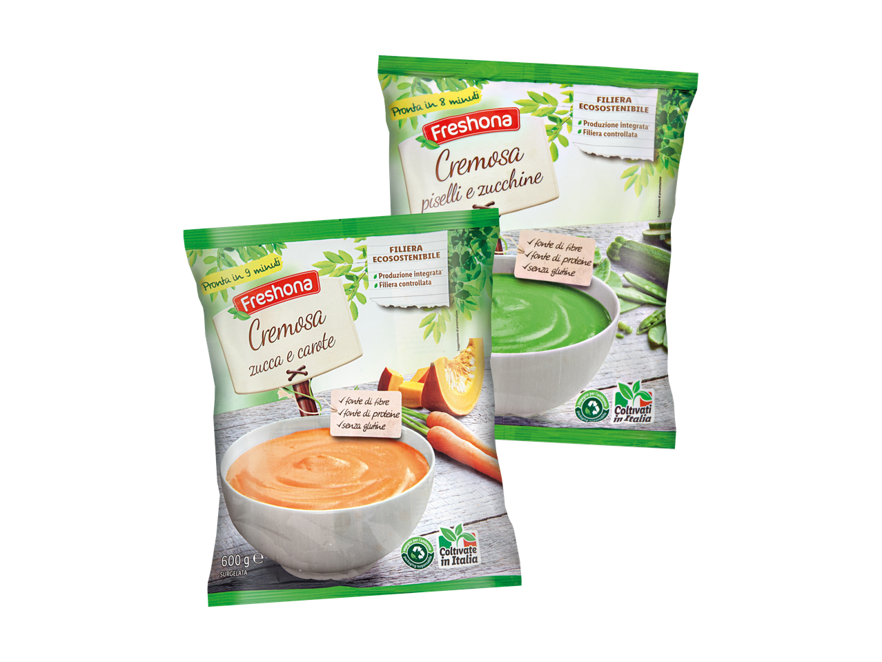 Cremosa zucca e carote o piselli e zucchine