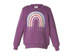 Purple long-sleeved sweatshirt with a sequined rainbow design on the front.