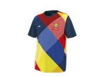 Tricou funcțional CRIVIT pentru bărbați, cu model geometric colorat și logo-uri Lidl și Trek.