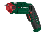 Parafusadeira a bateria Parkside Rapidfire 2.2 em verde e preto com detalhes em vermelho.