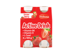 Milbona braškių skonio „Active Drink“ gėrimas su vitaminais B6, D ir L. Casei, 4 x 100 g pakuotė.