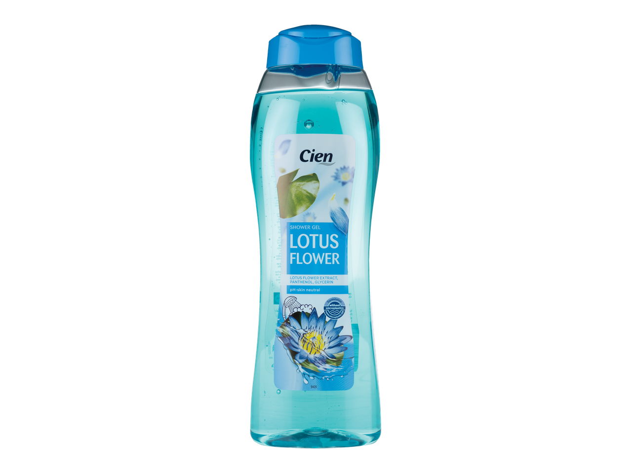 Gel de duș Cien Lotus Flower, cu extract de floare de lotus, pantenol și glicerină.