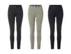 Drei Leggings in Dunkelgrau und Hellgrau mit gemustertem Bund.