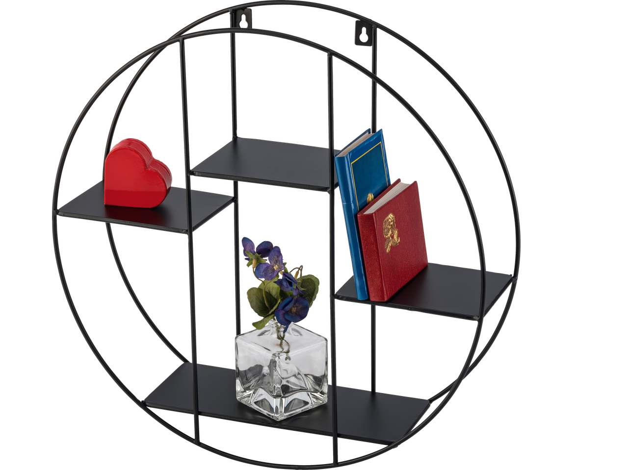 LIVARNO zidna polica s crvenim srcem, knjigama i vazom s cvijećem