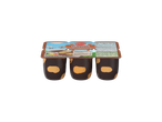 Drie Milbona chocolade en vanillepuddingjes.