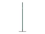 Green garden rake with a long handle and black tines