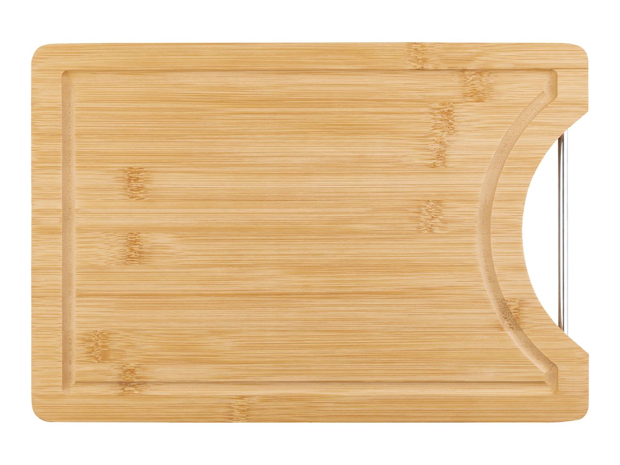 Bamboo cutting board with a built-in juice groove.