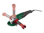 Parkside angle grinder with three possible handle positions, one red handle attached.