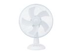 White electric table fan with a protective grille and speed settings 0, 1, 2, 3