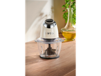 SILVERCREST® Mini Chopper on a wooden surface with olive oil and basil.