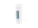 Ventilador de torre vertical branco com três velocidades.