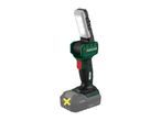 Cordless work light with a bright LED panel and a detachable battery pack.