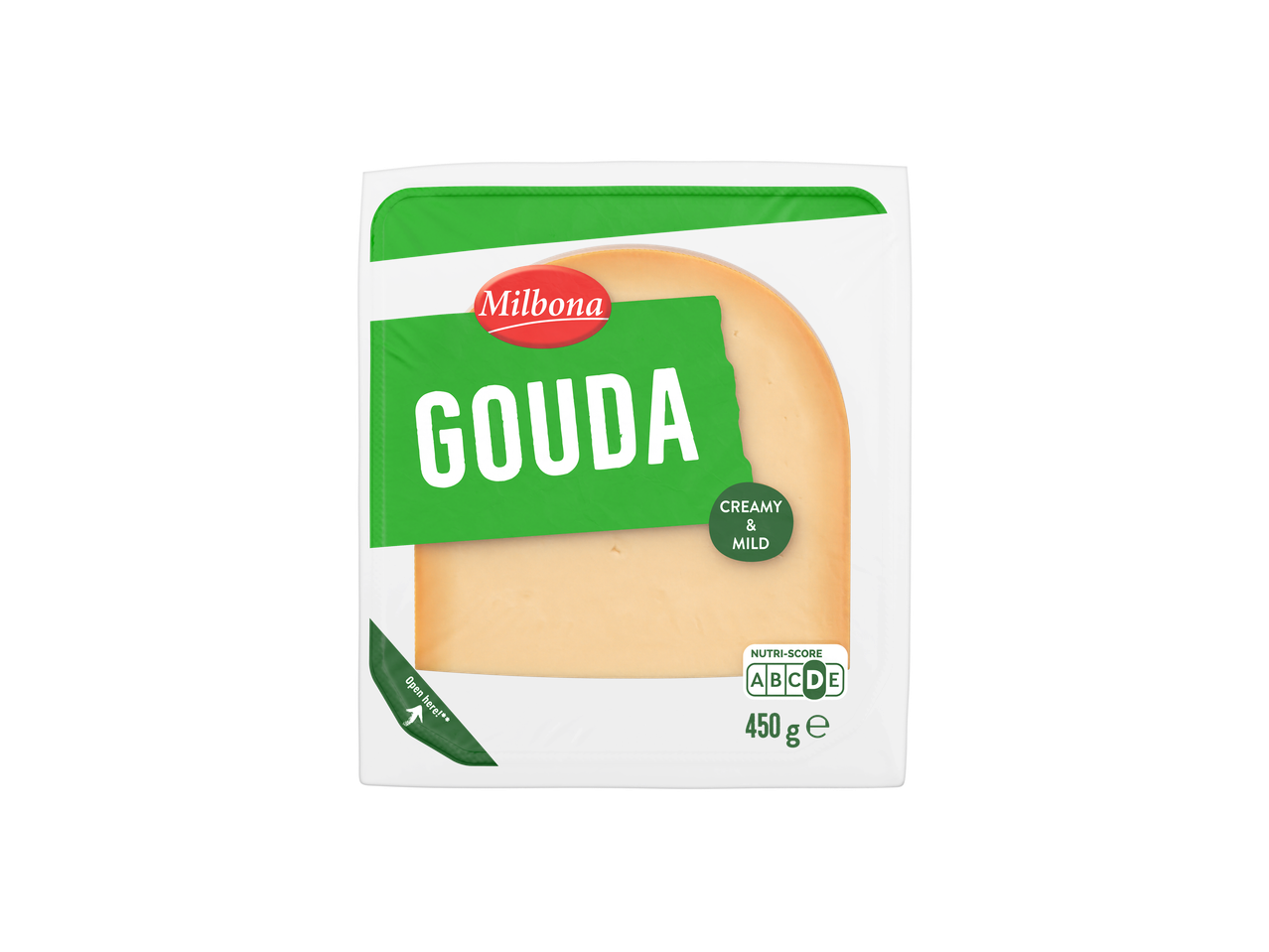 Milbona Gouda sajt: krémes és enyhe, 450g.