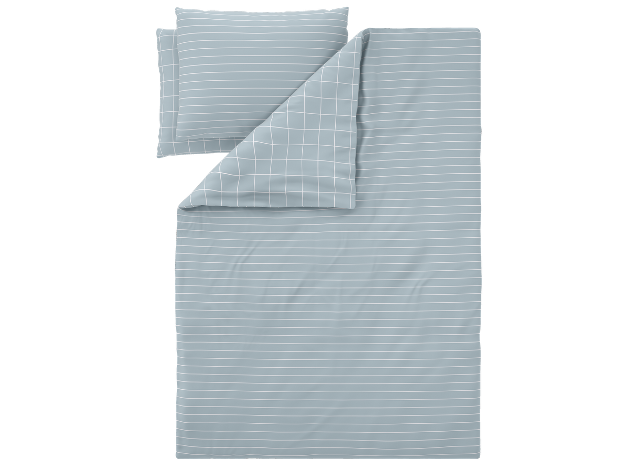 Livarno Microfibre Satin Bedlinen with light blue stripes and grid pattern