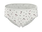 White children's briefs with a pattern of small brown hearts.
