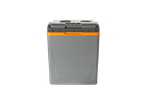 Grey and orange electric cool box with a control panel on the lid
