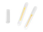 Two fishing glow sticks and one clear plastic tube on a white background.