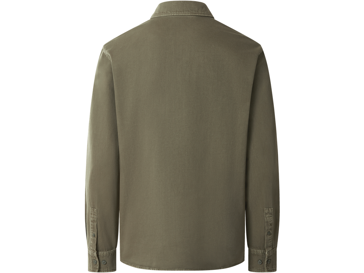 Πίσω όψη ανδρικού πουκαμίσου με μακριά μανίκια σε λαδί χρώμα