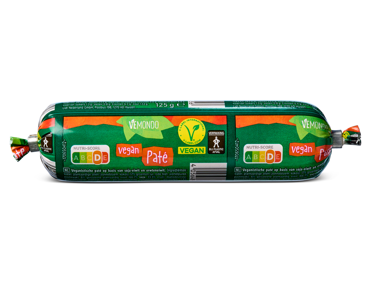 Vemondo vegane paté: vegetarisch product op basis van soja en erwten.