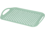 Tavă din plastic verde deschis cu găuri și mânere