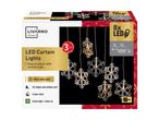 LIVARNO Home LED Curtain Lights with snowflake design, warm white, 6-hour timer, for indoor/outdoor use.