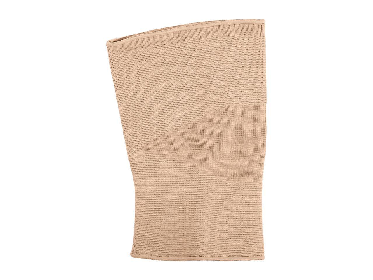 Beige knee support brace with a textured knit pattern.