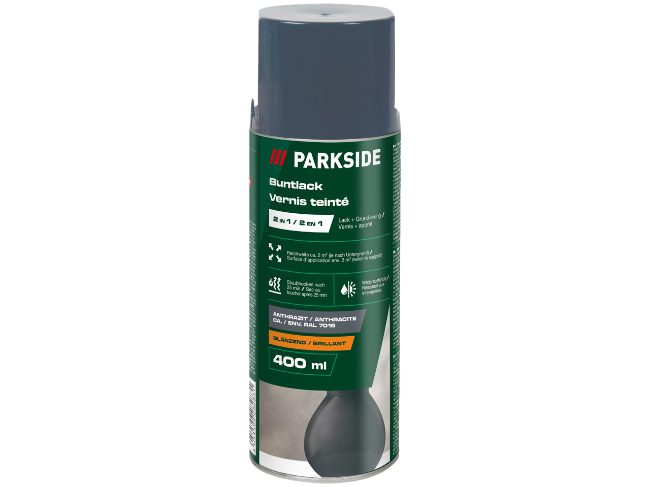 PARKSIDE Buntlack (gekleurde lak) in antraciet, 400ml, glanzend, 2-in-1 lak en primer.