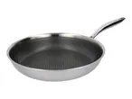 Stainless steel frying pan with honeycomb pattern on the cooking surface