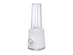White personal blender with a honeycomb pattern on the base and a clear blending cup