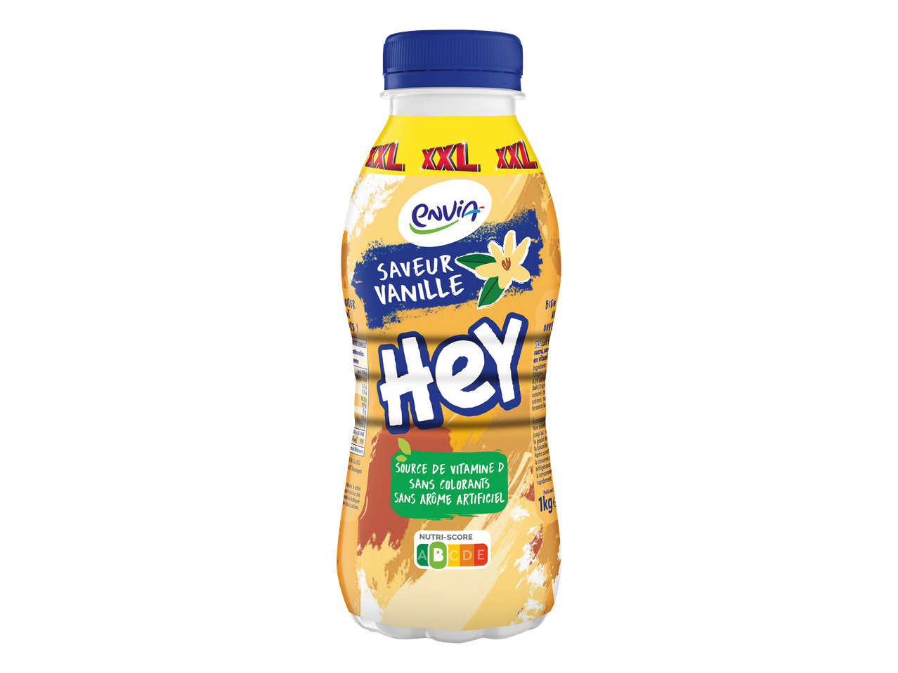 Bouteille de boisson lactée saveur vanille, format XXL, avec Nutri-Score B.