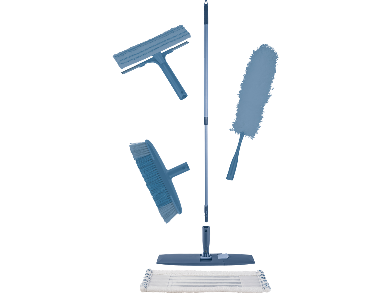 W5 Switch: kit de limpeza com cabo telescópico, escova, esfregona, rodo e espanador.