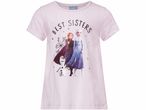 Maglietta rosa chiaro con stampa di Elsa, Anna e Olaf di Frozen e la scritta 'BEST SISTERS'.