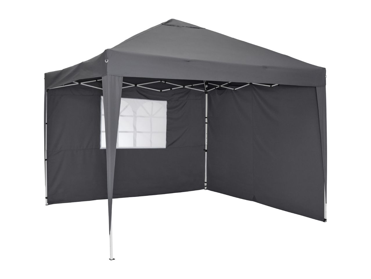 Dark grey pop-up gazebo with one window panel, isolated on white.