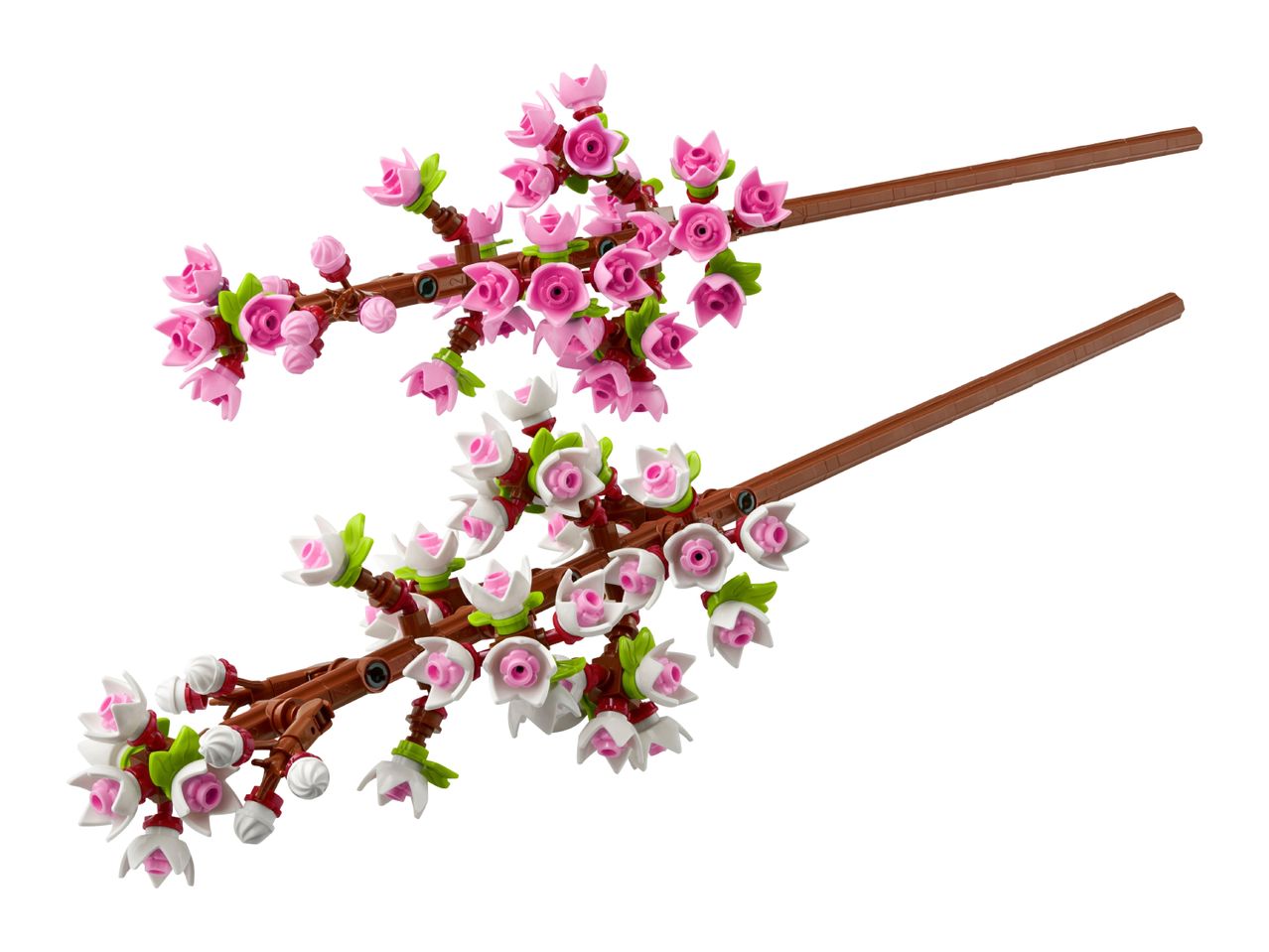 Two artificial cherry blossom branches with pink and white flowers.